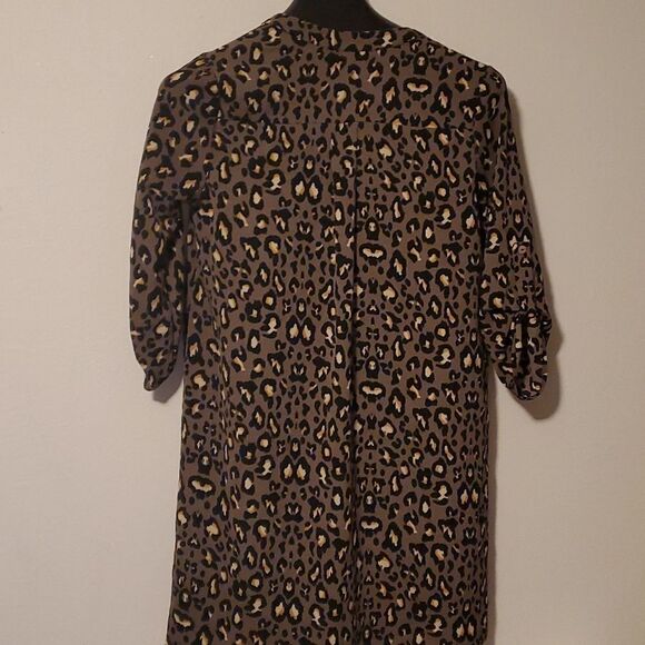 Entro Grey Black Brown Cheetah Animal Knee Length 3/4 Sleeve Slip Dress -sz S - Picture 5 of 6